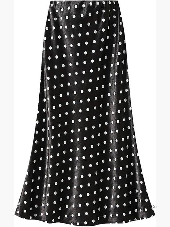 Dresses & Skirts - Elegant Polka Dot Satin Maxi Skirt Elastic Waist